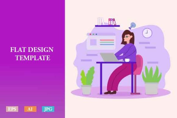 Download Flat Illustration Freelancer Woman V2 - Premium Resources