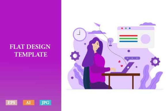 Download Flat Illustration Freelancer Woman V1 - Premium Resources