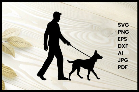 Download Dog Walking with Owner Silhouette Vector - Premium Resources