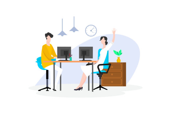 Download Illustration of Working with a Laptop - Illustration Collection