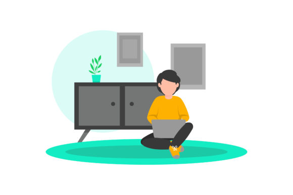 Download Illustration of Working with a Laptop - Illustration Collection